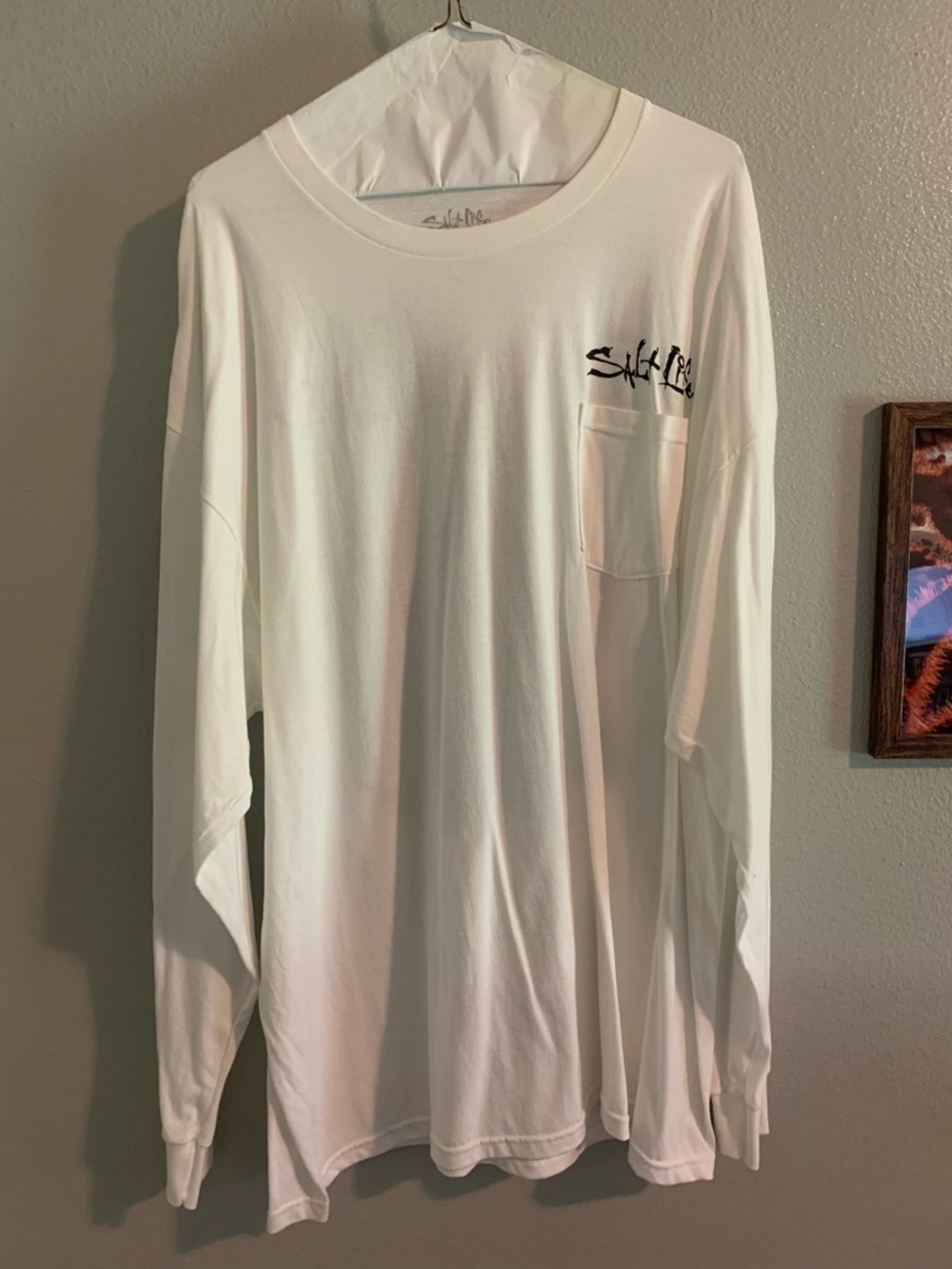 Salt Life White Long Sleeve Pocket Tee with Script Logo